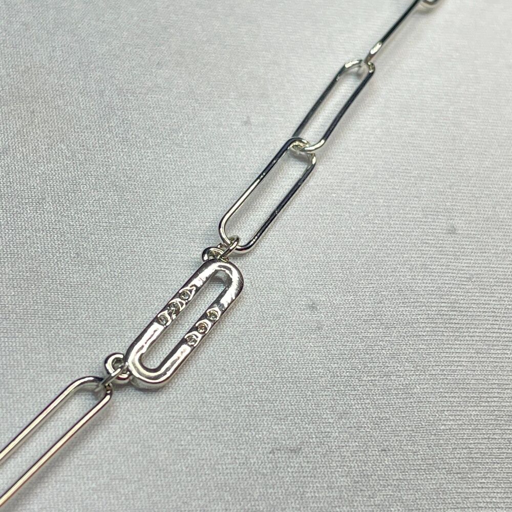 ~ Marlyn Schiff Pave Link Necklace 16-18" Silvertone / Cubic Zirconia - Picture 10 of 15